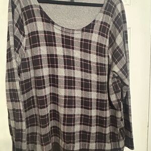 torrid Gray and Black Plaid Scoop Neck Sweater with Pink Stripe Detail